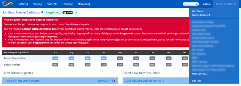 SBS Online Current School Navigation